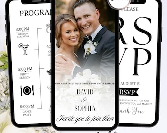 Digitale Hochzeitseinladung Antwortkarten | Bearbeitbare Leinwand | Clickable Antwortzeit & Countdown | Anpassbare animierte Vorlage | Standesamt-Vorlage