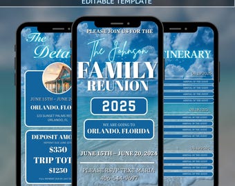 Digital Family Reunion itinerary, Family Reunion Schedule, Itinerary Template, Weekend Itinerary, Digital Travel Guide, Family Vacation Trip