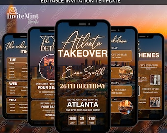 Atlanta Birthday Takeover Itinerary Invitation, Digital Editable Template, Weekend Trip Planner, Travel Itinerary Download