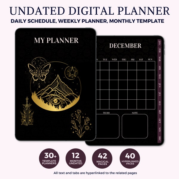 Witchy Undated 2024 Planner, Daily, Weekly, Monthly GoodNotes iPad Planner, Productivity, Wellness, Financial  and Celestial Style Journal