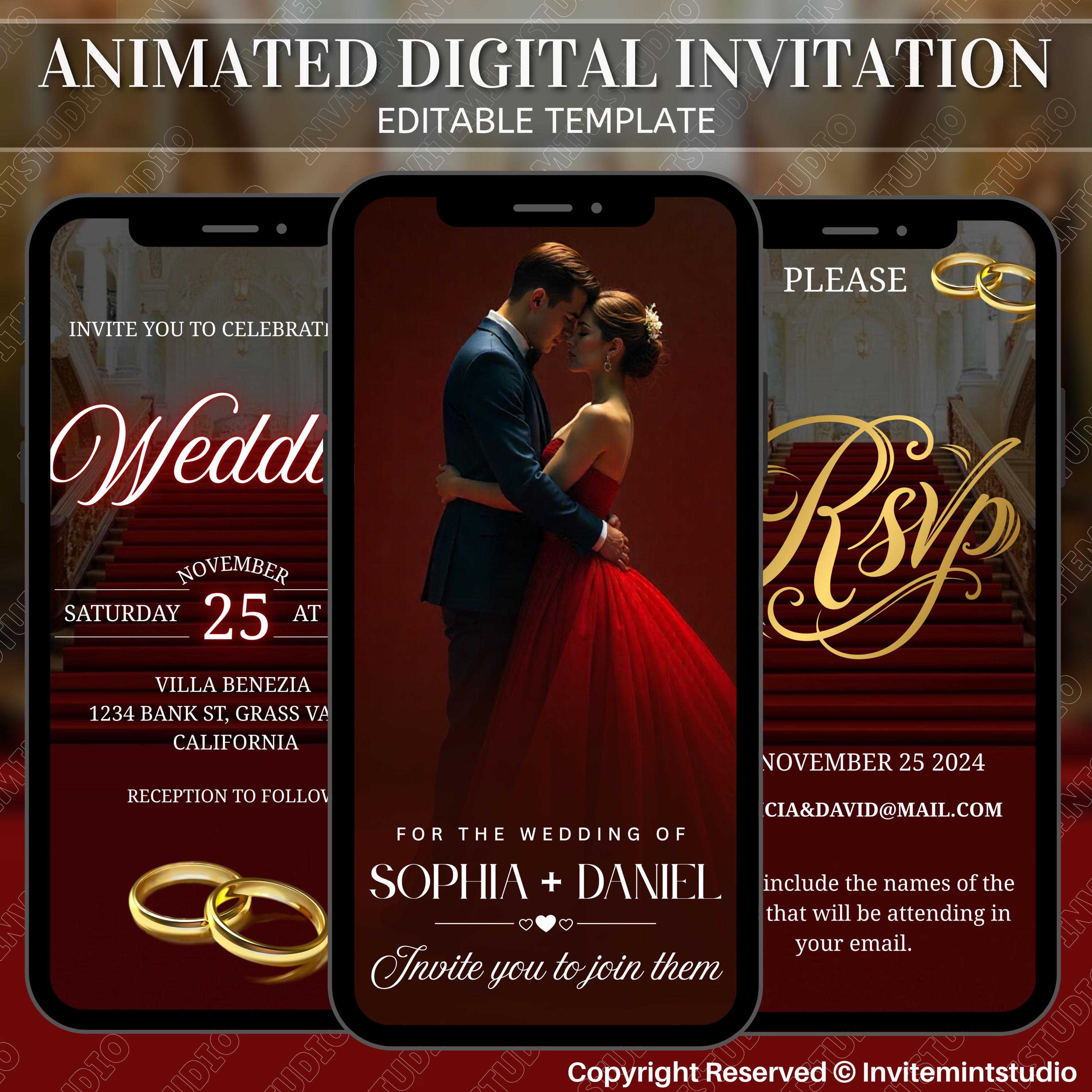 Elegant Red And Black Wedding Invitations