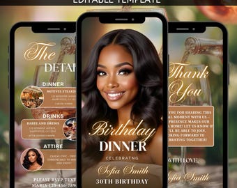 Digital Birthday Dinner Party Invitation, Video Invitation Editable Template, Self Editable Template, Text, Party Celebration Digital Invite