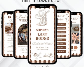 Bachelorette Itinerary Template, Western-Themed Last Rodeo Editable Weekend Planner, Canva Party Template for Customizable Party Fun