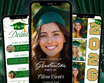 Modern Green Graduation Invitation 2026, Animated Multiple Photo Graduation Party Evite, Digital College Ceremony Announcement Design