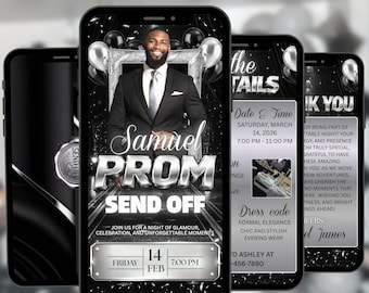 Black-Silver Prom Send Off Digital Invitation, Graduation Prom King, Party Video Invite Template,DIY Canva Editable Prom Design,PDF Download