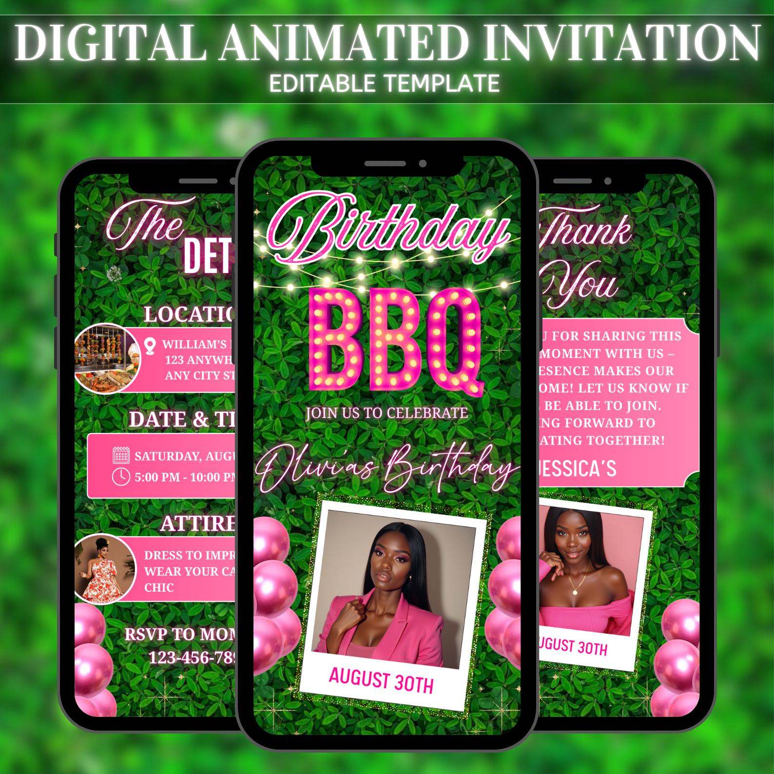 Invitation soirée barbecue animée, barbecue d'anniversaire, chill and grill, invitation vidéo glam barbecue, invitation modifiable, invitation barbecu