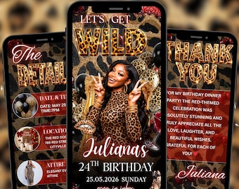 Lets Get Wild Geburtstagseinladung, animierte Einladung, bearbeitbare Vorlage, Gepard Print Lets Get, Girls Night Invite, Party Invite Leopard
