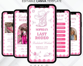 Bachelorette Reiseplan Vorlage, bearbeitbarer Last Rodeo Bachelorette Wochenendplaner, Canva Vorlage, digitaler Download für Ihre Feier