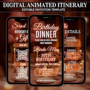 Digital Birthday Dinner Party Invitation, Animated Invitation Editable Template, Birthday Party, Text, Party Birthday Girl Digital Invite