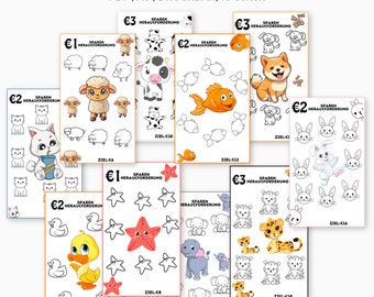 Kinder Spar Challenge zum Ausdrucken, Mini Spar Challenge, Geld Spar Challenge, Niedliches Tier Sparen, Haustier Sparen, PDF Download