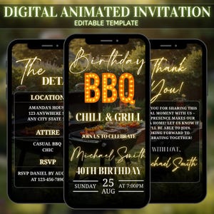 Animated BBQ Party Invitation, Birthday BBQ Chill And Grill, Glam Video Invite, BBQ Party Invite, Barbeque Invitation, Modern Bday Invite