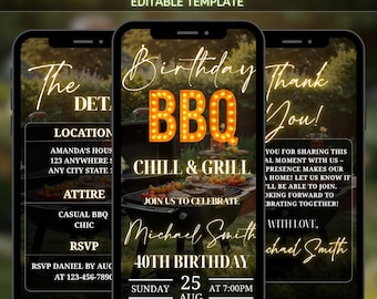 Animierte Grillparty Einladung, Grillparty Einladung, Barbeque Geburtstagseinladung, Glam Video einladen, Grillparty einladen, Barbeque-Einladung, modernes Bday einladen