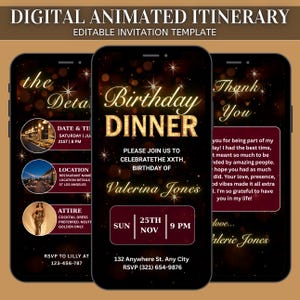 Digital Birthday Dinner Party Invitation, Animated Invitation Editable Template, Birthday Party, Text, Party Birthday Girl Digital Invite