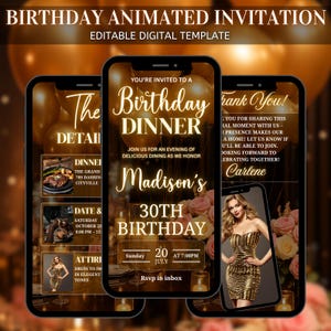 Digital Animated Birthday Dinner Invitation,  Video Invitation Editable Template, Self Editable Template, Party Celebration Digital Invite