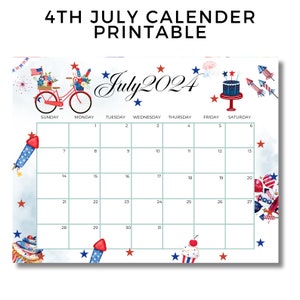 4th July Printable Monthly Calendar, 4th July Calendar, 4th July ...