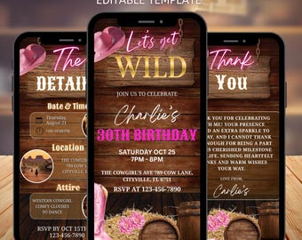 Digitale Cowgirls Geburtstag Hoedown Video Einladung, Western Bday Invite Vorlage, Canva Design, Cowgirls Vorgefertigte Country Western Feier