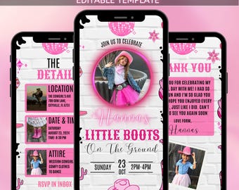 Digital Pink Cowgirl Bday Party Video Invitation, Western Kids Animated Bday Party Invitation, Canva Design, Editable Template, PDF Download