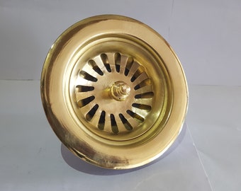 Handmade in Morocco, Unlacquered Brass Kitchen Sink Strainer, Sink Waste, Strainer Basket, Drain Cover & Basket Strainer