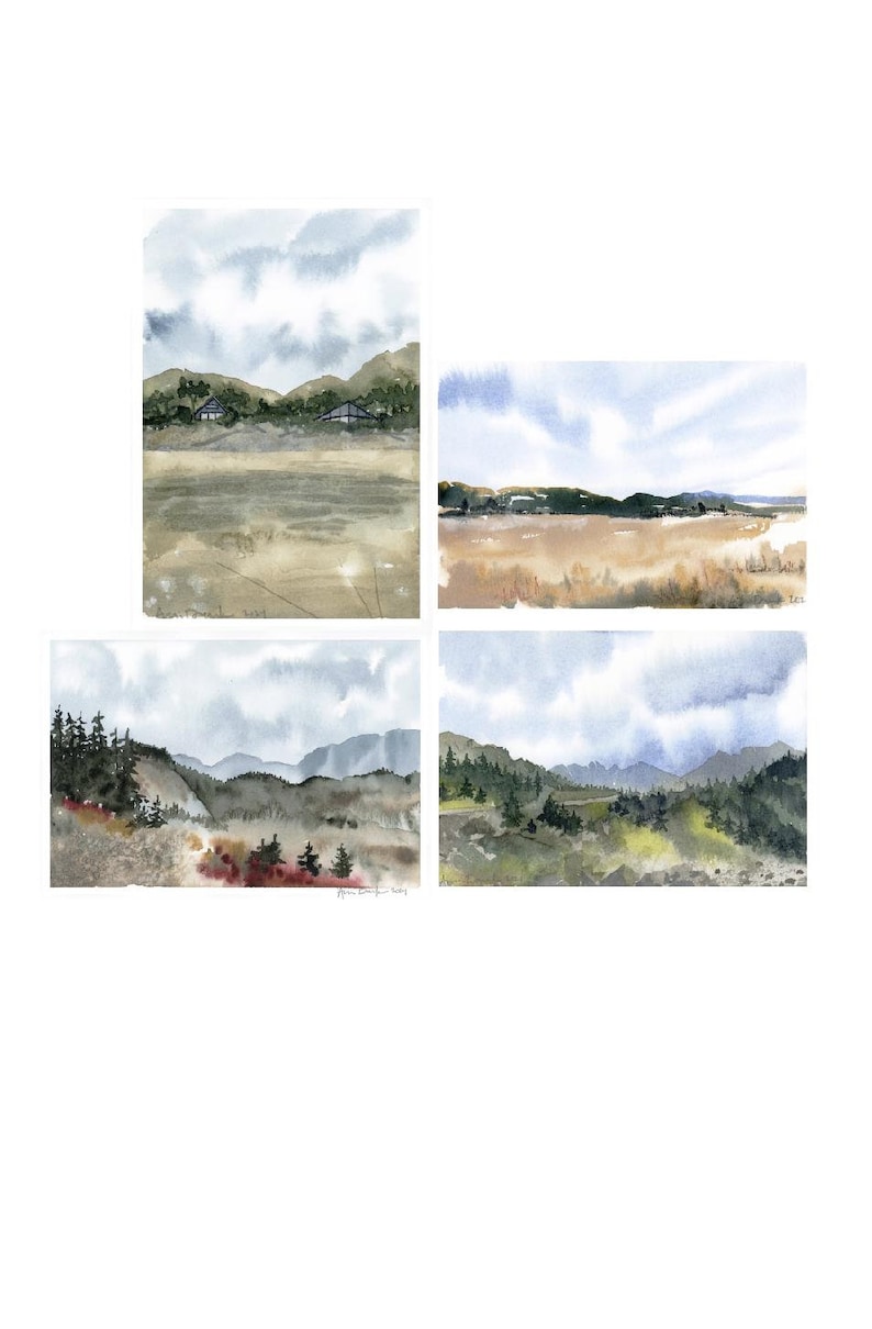 Watercolor Landscape Cards- Set of 4 - Etsy