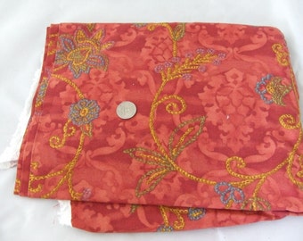 Burgundy Printed Embroidery Decorator Weight Cotton Fabric - Destash