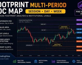 Footprint Multi-Period POC Map TradingView Indicator | Session, Day, Week POC, Value Area  | Hot Levels