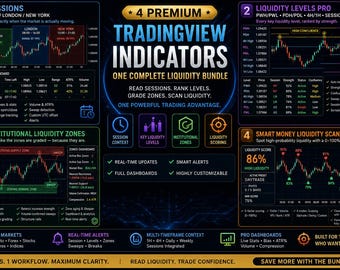 4-in-1 Liquidity Trading Bundle | Smart Money, Liquidity Zones, Sessions & Levels | TradingView Indicator
