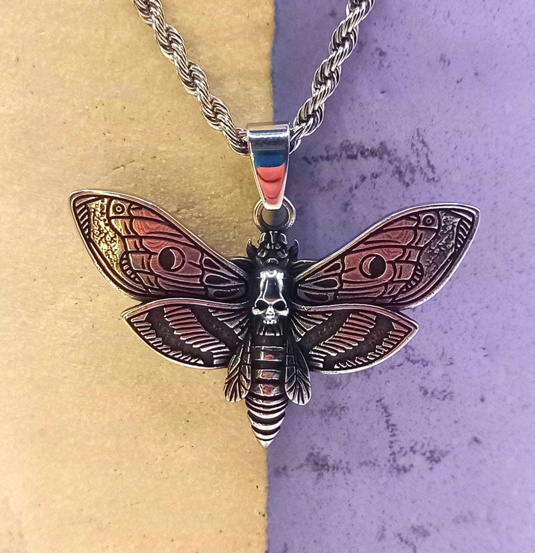 Moth Chain Moth Pendant Necklace Stainless Steel Death Head Hawk Butterfly Moth ...
