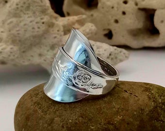 Silver Plated Spoon Wrap Rings handmade to order Rose flower floral design unisex unique jewellery Gift ideas her dainty vintage birthday