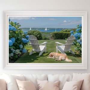 Nantucket-muurkunst, Nantucket-print, Nantucket-poster, luxe lifestylefotografie, High Society-print, zeilboot aan zee en hortensia's 136
