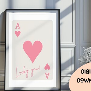 Lucky You, Lucky Girl Syndrome, Playing Card Print, Retro Bar Cart Decor Preppy Poster Black White, Trendy Printable Art Aesthetic Decor 243