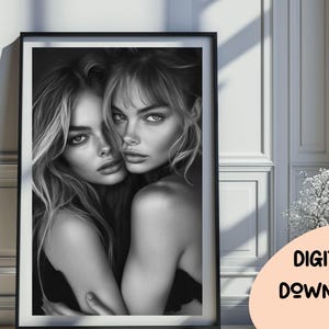 Cara Delevingne and Kate Moss Inspired Print, Fashion Poster Black and White Wall Art Vintage Print Photography Prints Feminist Wall Art 328