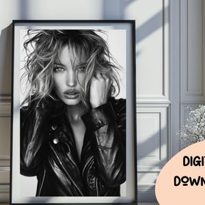 Kate Moss Inspired Print, Feminist Wall Art, Fashion Poster, Black and White Wall Art, Vintage Print, Photography Prints, Glam Decor 326