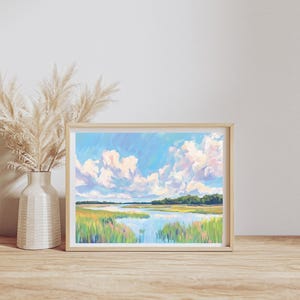 Décoration murale grand-millénaire, art numérique paysage pastel pour chambre d&#39;enfant, peinture à l&#39;huile vintage des marais du Lowcountry, peinture de paysage d&#39;herbe de dunes 475
