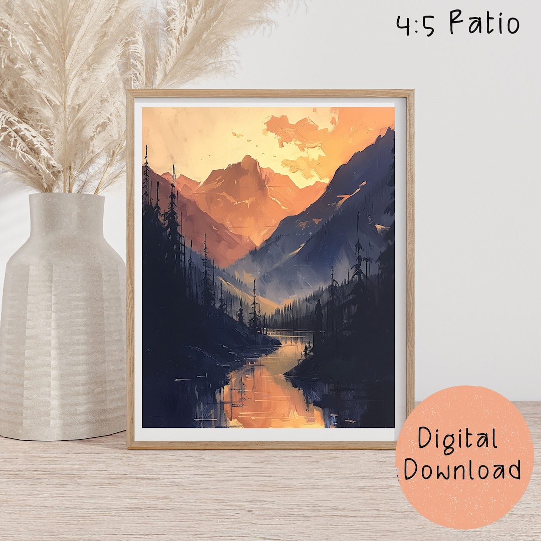 Mountain Art Print Mountain Art Poster Mountain Painting Cabin Art ...