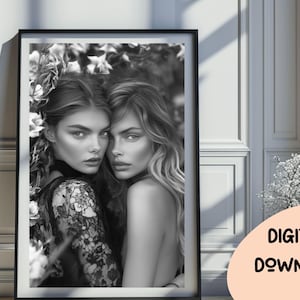 Cara Delevingne and Kate Moss Inspired Print, Fashion Poster Black and White Wall Art Vintage Print Photography Prints Feminist Wall Art 329