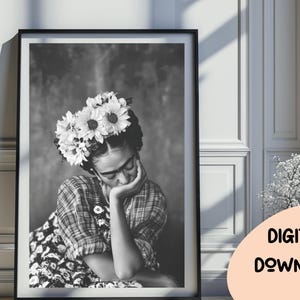 Inspired portrait, black white art print, print photo, Eclectic Maximalist Floral Feminist Wall Art 455