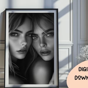 Cara Delevingne and Kate Moss Inspired Print, Fashion Poster Black and White Wall Art Vintage Print Photography Prints Feminist Wall Art 330
