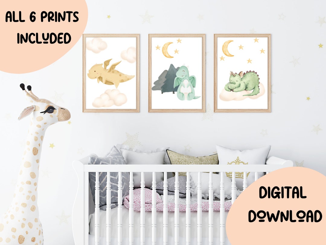 Nursery Printable Art Set, DIY Nursery Decor, Dragon Prints, Mythical ...