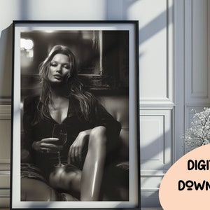 Kate Moss Inspired Print, Feminist Wall Art, Fashion Poster, Black and White Wall Art, Vintage Print, Photography Prints, Museum Quality 256