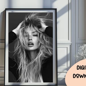 Kate Moss Inspired Print, Feminist Wall Art, Fashion Poster, Black and White Wall Art, Vintage Print, Photography Prints, Glam Decor 282