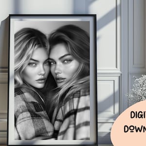 Cara Delevingne and Kate Moss Inspired Print, Fashion Poster Black and White Wall Art Vintage Print Photography Prints Feminist Wall Art 327