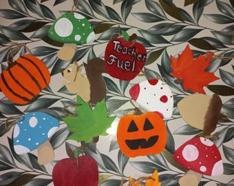 Hand Painted Wooden Fall Ornaments, Halloween Decor