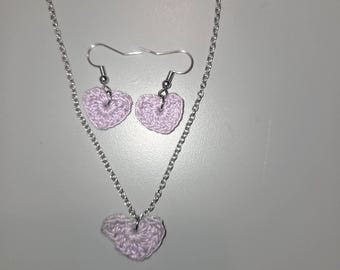Crochet Heart Charm Jewelry Set