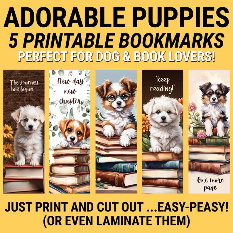 Puppy Dog Bookmark Set, Adorable Readers Gift (digital Download) - Etsy