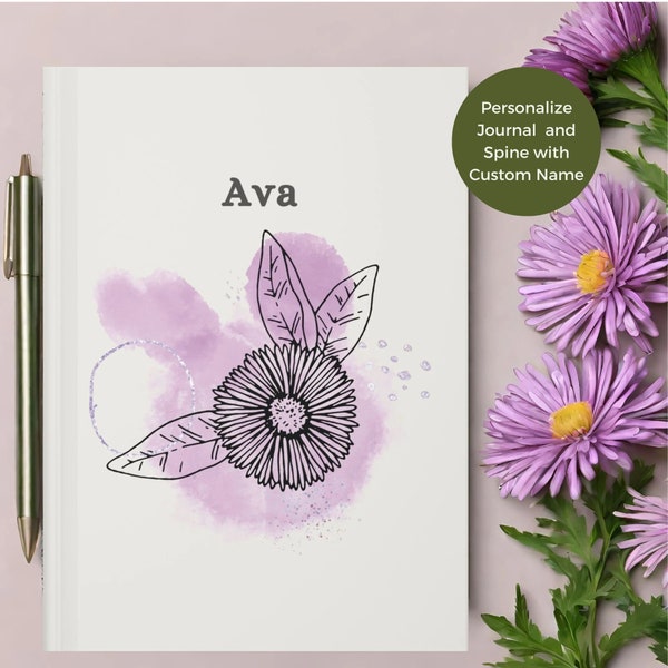 Personalise Pregnancy Journal September Birth Month, Artistic Journal Aster Birthflower Artistic Notebook Wildflower Garden Notebook Journal