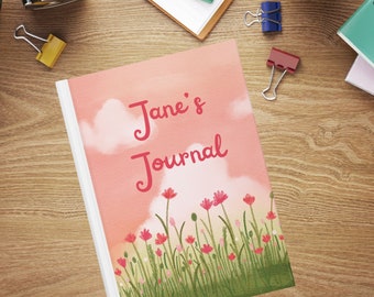 Personalized Journal, Pink Floral, Custom Notebook, Hardcover Diary