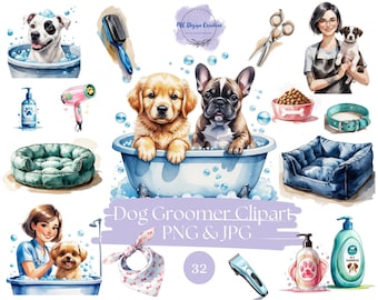 32 Dog Grooming Digital Clip Art - Instant Download for Personal & Commercial Use