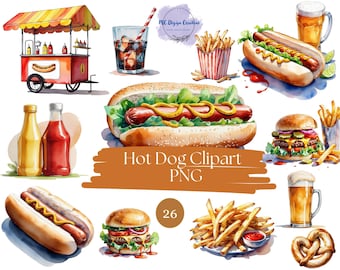 Hot Dog Clip Art: Fast Food Illustration, Scrapbooking PNG (Digital Download)