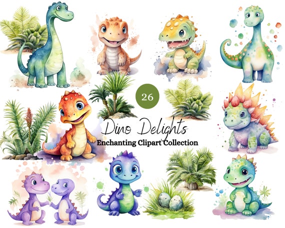 26 Cartoon Dinosaur Image – Dino Cartoon Art for Baby Shower and Nursery Decor | Brontosaurus and Cute Dino Drawings