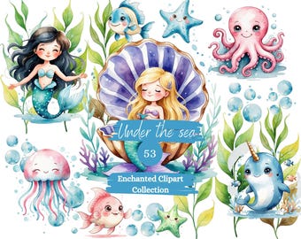 53 Ocean Clipart - Baby Shower, Cute Fish Clip Art, Nursery Decor, Ocean Clipart, Watercolor Clipart, Digital Download Transparent PNG